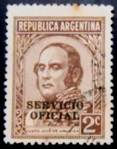 Selo postal da Argentina de 1939 Justo José de Urquiza ovpt. U D