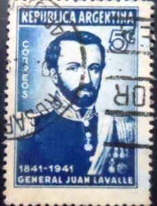 Selo postal da Argentina de 1941 General Lavalle 5 U