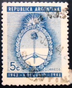 Selo postal da Argentina de 1944 Arms of Argentine 5 U