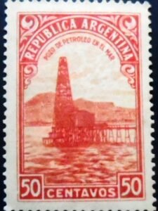 Selo postal da Argentina de 1936 Oil Well 50 M