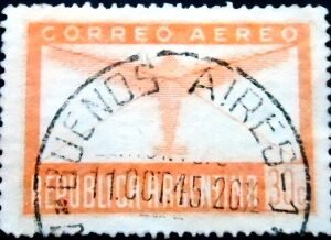 Selo postal da Argentina de 1942 Plane and Letter 20 U