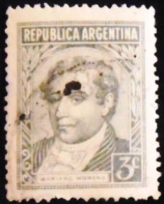 Selo postal da Argentina de 1946 Mariano Moreno 3 U sev