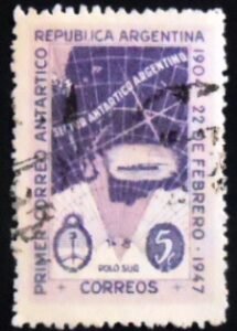 Selo postal da Argentina de 1947 Map of Argentine Antarctic Claims 5 U