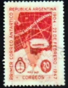 Selo postal da Argentina de 1947 Map of Argentine Antarctic Claims 20 U