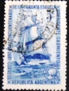 Selo postal da Argentina de 1947 School ship Presidente Sarmiento 5 U