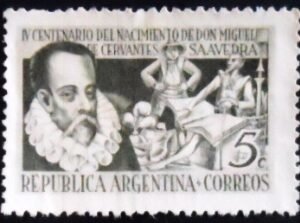 Selo postal da Argentina de 1947 M. de Cervantes Saavedra 5 N