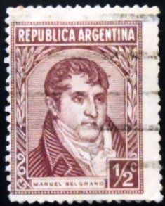 Selo postal da Argentina de 1946 General Manuel Belgrano ½ U sev
