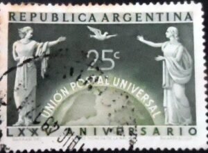 Selo postal da Argentina de 1949 75th Anniversary of UPU U