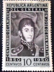 Selo postal da Argentina de 1950 José Francisco de San Martín 10 U