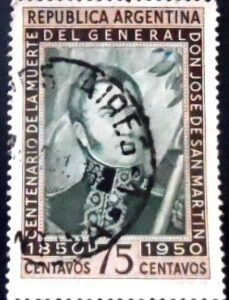 Selo postal da Argentina de 1950 José Francisco de San Martín 75 U