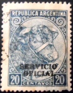 Selo postal da Argentina de 1951 Bull 20 D U