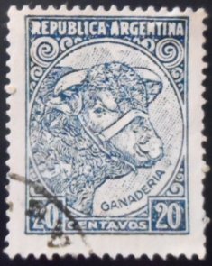 Selo postal da Argentina de 1951 Bull 20 U sev