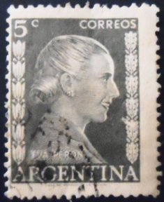 Selo postal da Argentina de 1952 Eva Perón 5 U