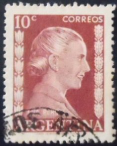 Selo postal da Argentina de 1952 Eva Perón 10 U