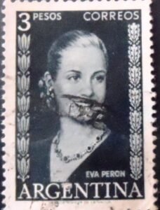 Selo postal da Argentina de 1952 Eva Perón 3 U