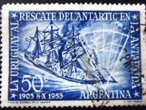 Selo postal da Argentina de 1953 Rescue Ship "Uruguay" U