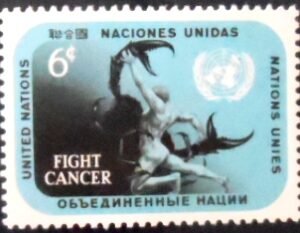 Selo postal das Nações Unidas Nova Iorque de 1970 Fight Cancer 6 M