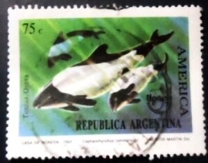 Selo postal da Argentina de 1993 Commerson's Dolphin U
