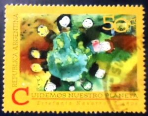 Selo postal da Argentina de 1994 Children painting Estefania Navarro U