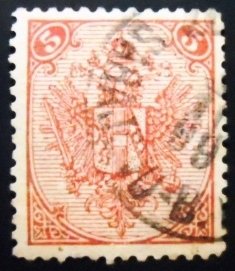 Selo postal da Bósnia e Herzegovina de 1894 Coat of Arms with number 5 U