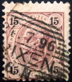Selo postal da Áustria de 1890 Emperor Franz Joseph 15 U