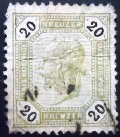 Selo postal da Áustria de 1891 Emperor Franz Joseph 20 U