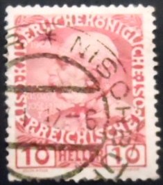 Selo postal da Áustria de 1908 Emperor Franz Joseph 10 N sev