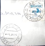 Fragmento com selo postal do Brasil de 1989 CF 1º Porte Bege U FRG