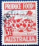 Selo postal da Austrália de 1953 Cows Beef 3½ U