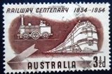 Selo postal da Austrália de 1954 Australian Railways 3½ U