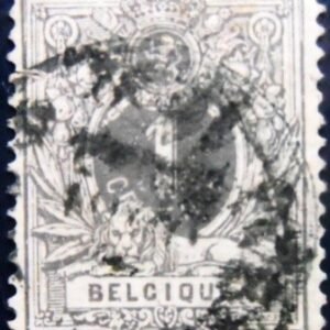 Selo postal da Bélgica de 1884 Lying Lion 1 U