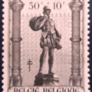 Selo postal da Bélgica de 1943 Coppersmith by Jef Lambeaux N