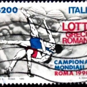 Selo postal da Itália de 1990 Greco-Roman Wrestling Championships U