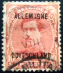 Selo postal Bélgica de 1919 King Albert I overprint ALLEMAGNE DUITSCHLAND 10 U