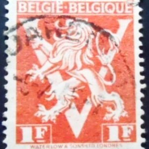 Selo postal da Bélgica de 1944 Heraldic Lion with V 1 U