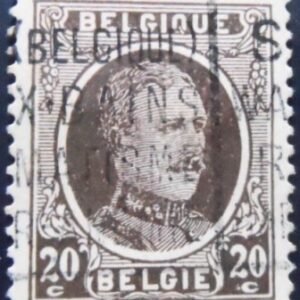 Selo postal da Bélgica de 1922 King Albert I Type Houyoux 20 U sev