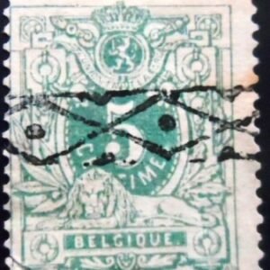 Selo postal da Bélgica de 1884 Lying Lion 5 U sev