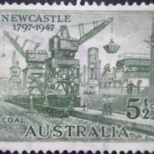 Selo postal da Austrália de 1947 Loading Coal N