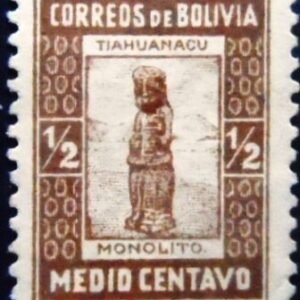 Selo postal da Bolívia de 1916 Monolith of Tiahuanacu ½ N