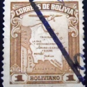 Selo postal da Bolívia de 1935 Map and aircraft 1 U