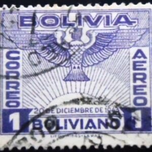 Selo postal da Bolívia de 1944 Condor and Sun Rising U