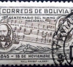 Selo postal da Bolívia de 1946 Creator of the anthem U