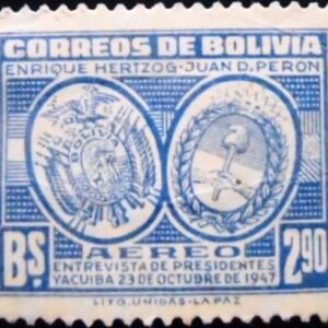 Selo postal da Bolívia de 1947 Arms of Bolivia and Argentina M