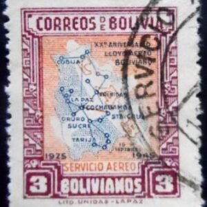 Remover termo: Selo postal da Bolívia de 1945 Map of Bolivian Air Lines 3 U Selo postal da Bolívia de 1945 Map of Bolivian Air Lines 3 U
