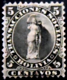 Selo postal da Bolívia de 1870 Allegory of Justice 5 N
