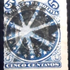 Selo postal da Bolívia de 1887 Coat of Arms in Circle (11 stars) U