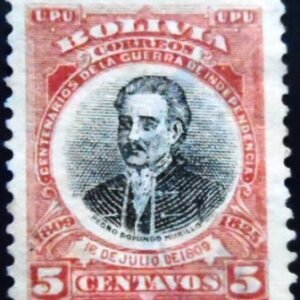 Selo postal da Bolívia de 1909 Pedro Domingo Murillo 5 U