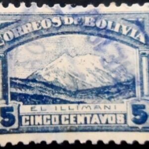 Selo postal da Bolívia de 1916 Mt. Illimani 5 I U
