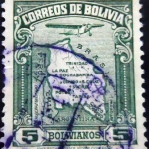 Selo postal da Bolívia de 1935 Map of Bolivia 5 U