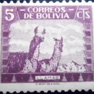 Selo postal da Bolívia de 1939 Llama 5 N